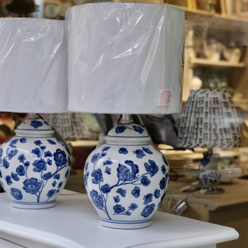 Stolní lampa keramická bílomodrá 43 cm