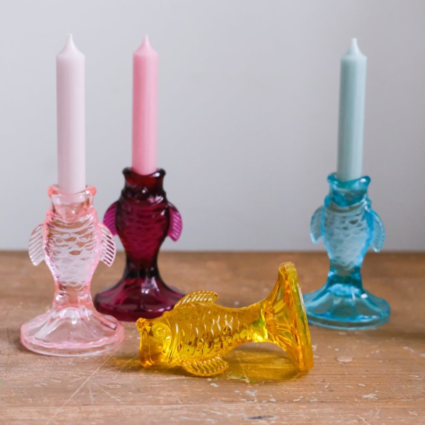 Skleněné svícny rybičky 12x8 cm - Barva: Zelená