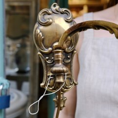 Vintage mosazná nástěnná lampa 38 cm