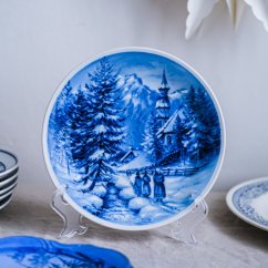 Porcelánový závěsný talíř Winter in Tirol 19 cm Bavaria Germany