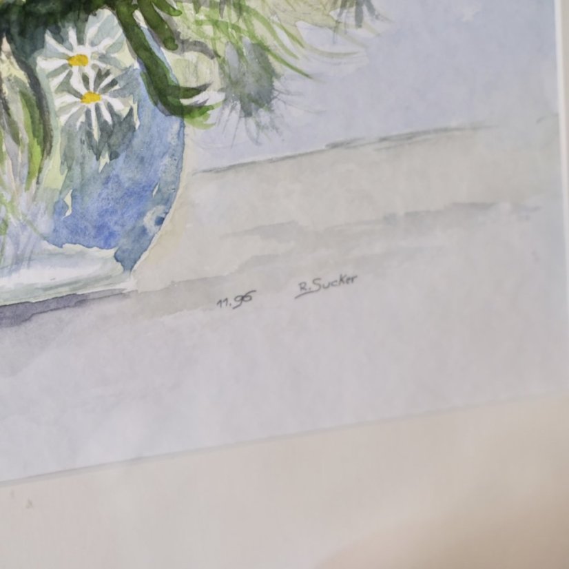Malovaný obraz v dřevěném rámečku váza s kytici - 45,5 x 47,5 cm