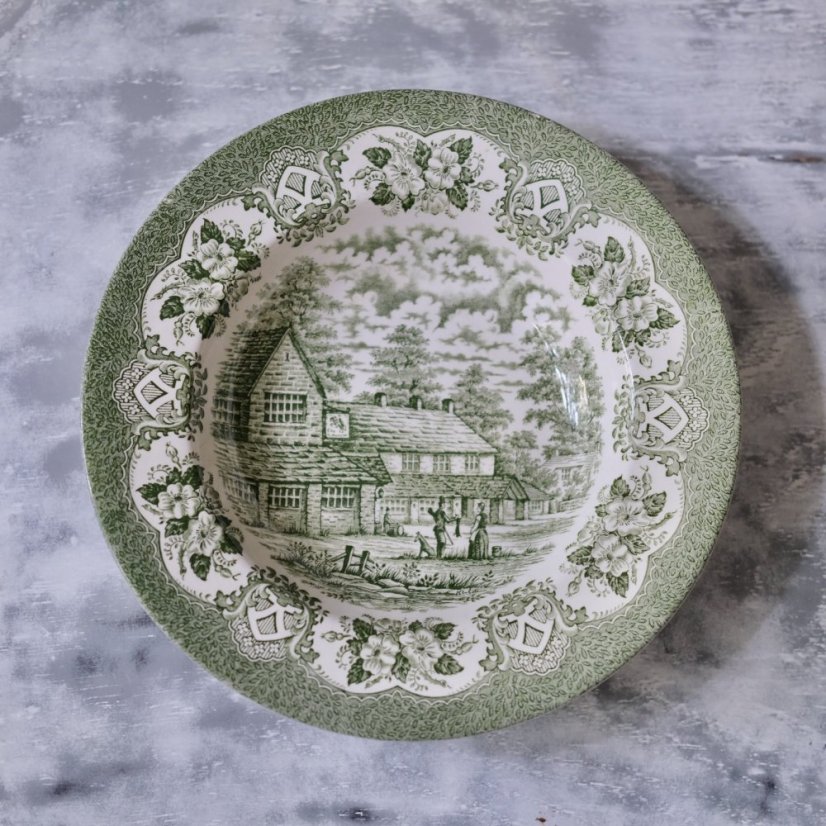 Hluboký zelený talíř 22 cm Staffordshire England