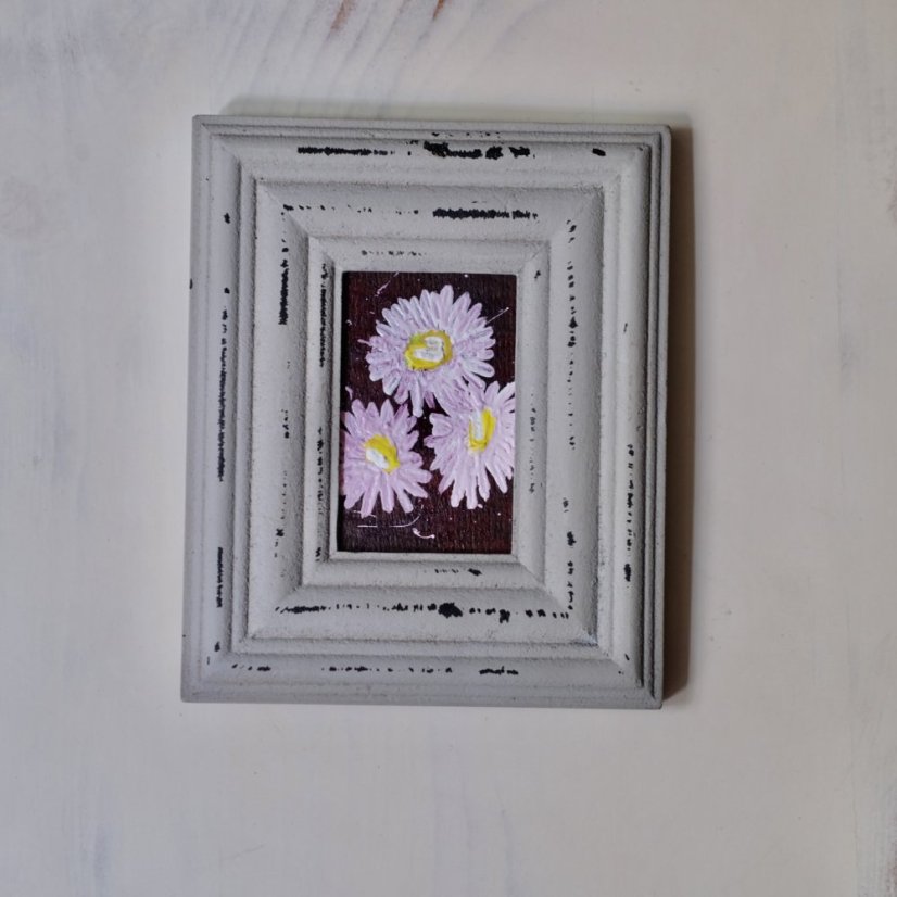 Ručně malovaný obraz v rámu 11 x 13 cm