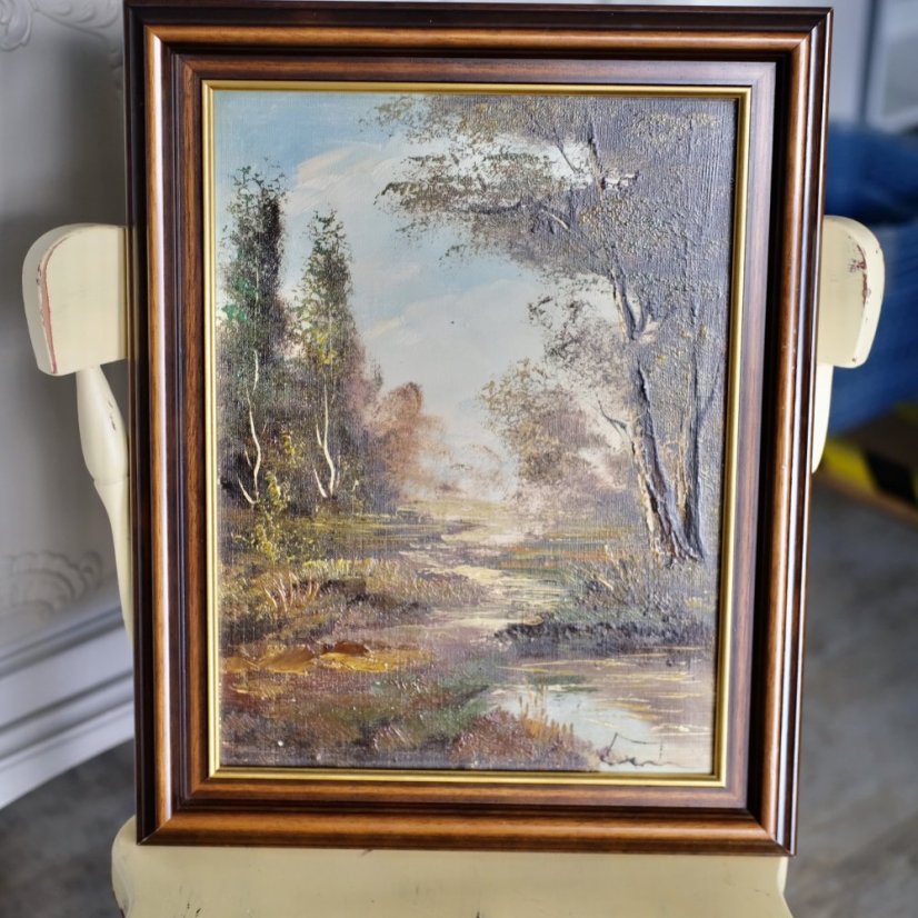Olejový obraz podzimní krajina v dřevěném rámečku 39 x 49 cm