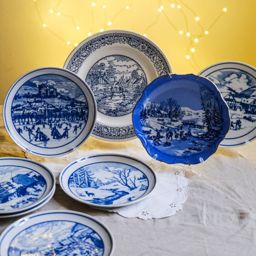 Porcelánový závěsný talíř se zimním motivem 20 cm Japan