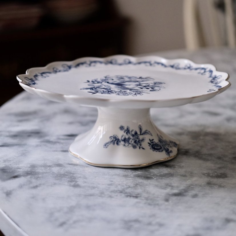 Porcelánový stojan na dort bílomodrý