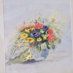 Malovaný obraz v dřevěném rámečku váza s kytici - 45,5 x 47,5 cm