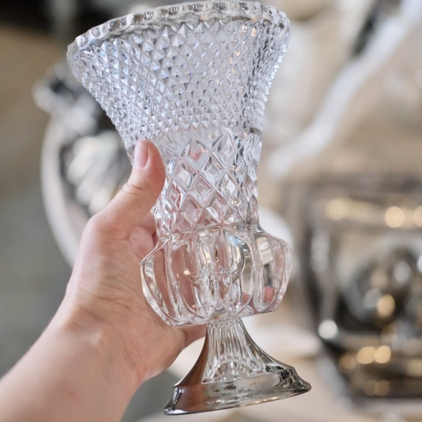 Křišťálová postříbřená váza 20 cm