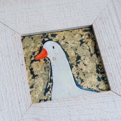 Malovaný obrázek s dekorační fólií v dřevěném rámečku 22,5x22,5 cm