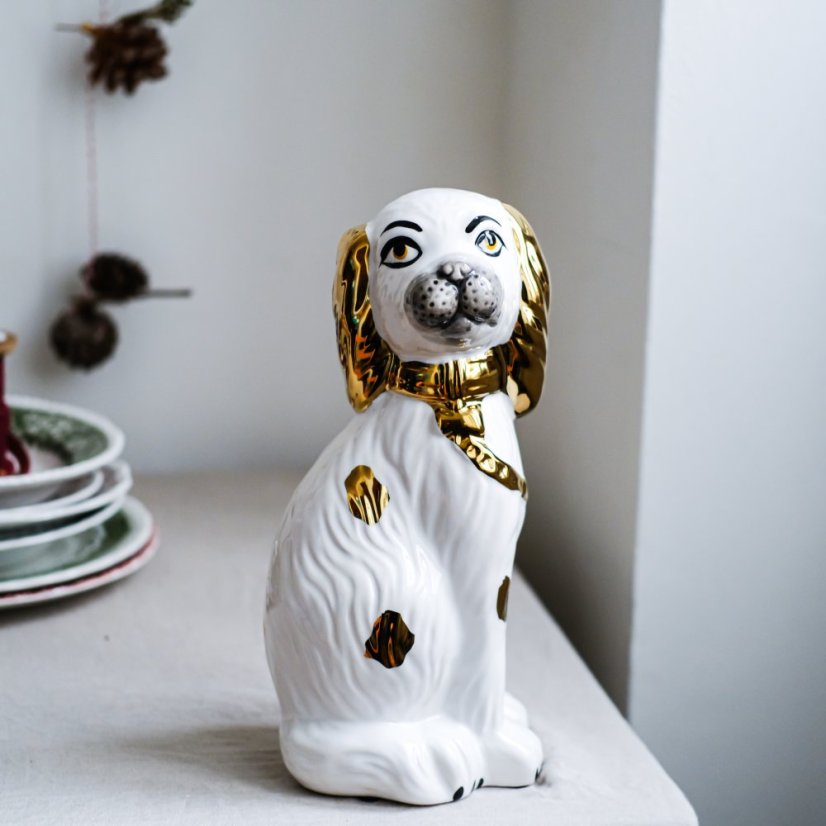 Bílý keramický dekorační pejsek 31 cm