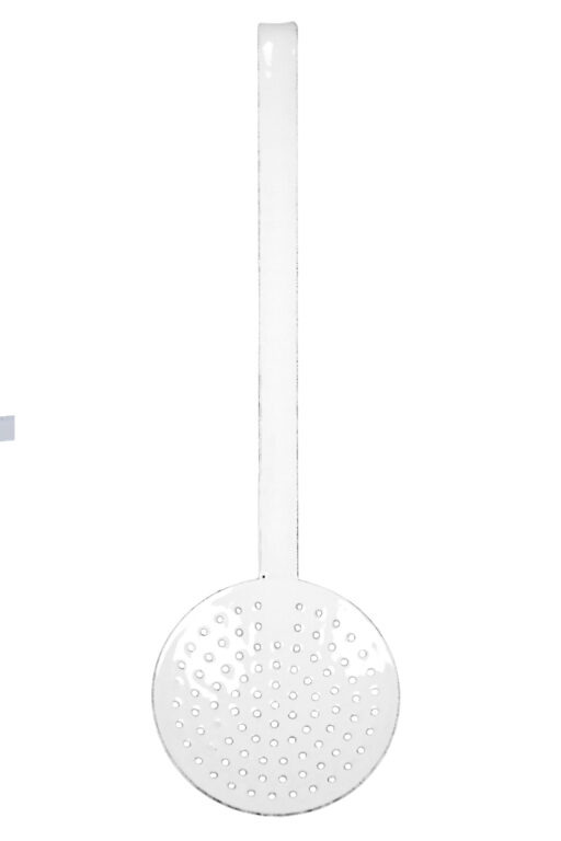 Smaltovaná děrovaná naběračka bílá 38cm