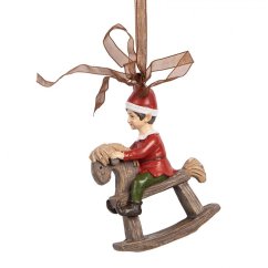 Závěsná ozdoba chlapeček na koníku 7 cm