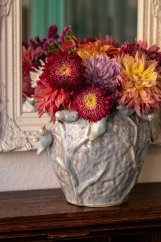 Keramický perleťový květináč s ptáčky 12 x 23 cm