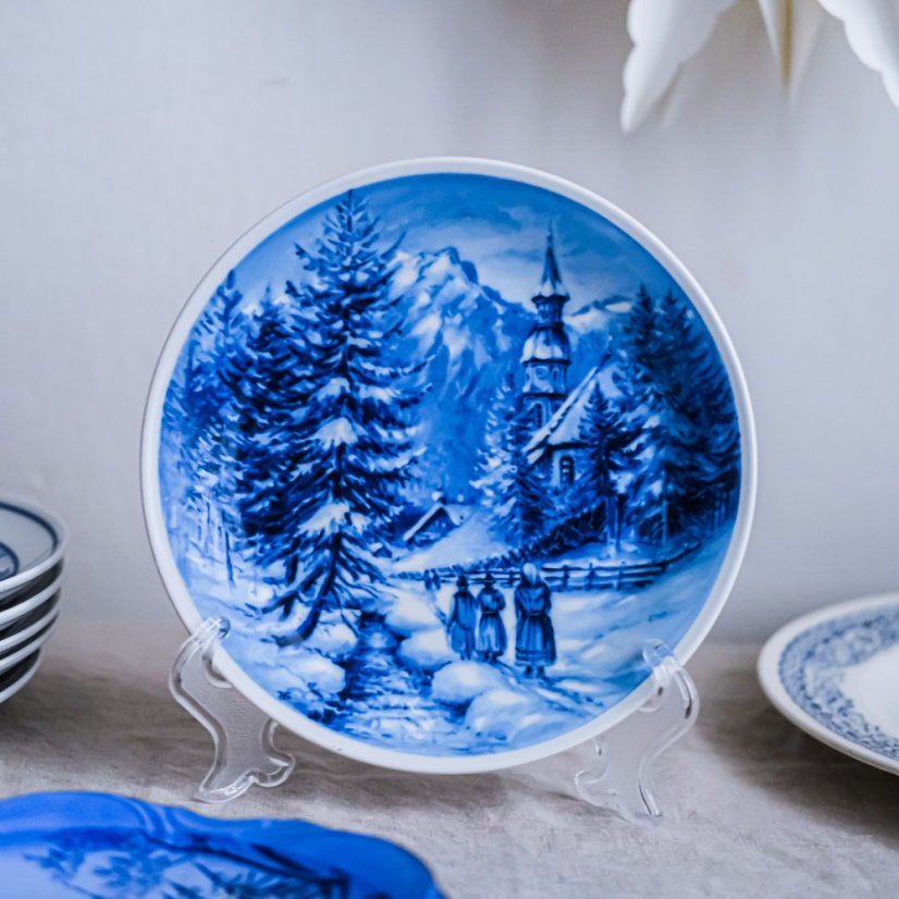 Porcelánový závěsný talíř Winter in Tirol 19 cm Bavaria Germany