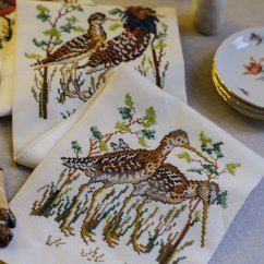 Vintage vyšívaný závěs ptáčky 106x17 cm