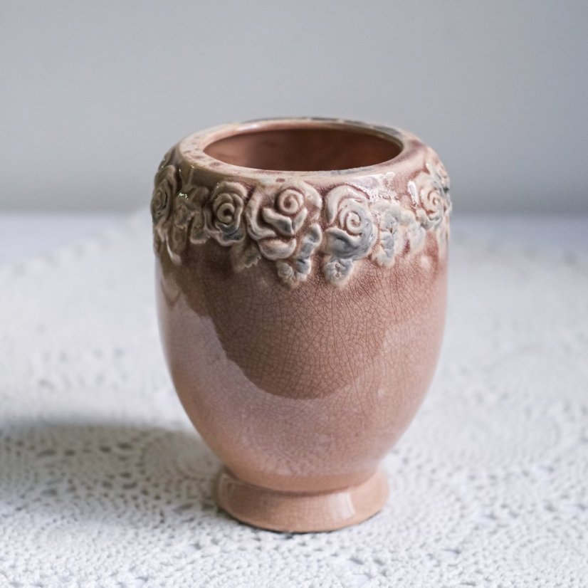 Keramická váza s růžemi 19 cm