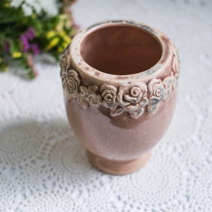 Keramická váza s růžemi 19 cm