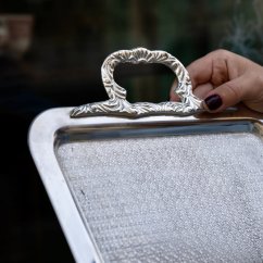 Postříbřený vintage tác 50 x 29 cm